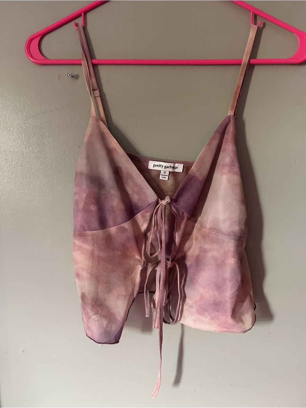 Tye-dye   Tie-Front Satin Cami Top